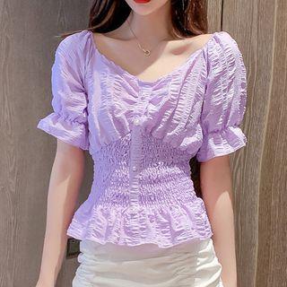 Short-sleeve V-neck Slim Fit Blouse