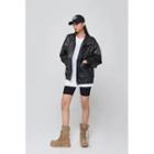 Stand-collar Zip-up Faux-leather Jacket Black - One Size