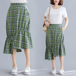 Plaid Irregular Hem Skirt As Shown In Figure - One Size