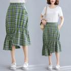 Plaid Irregular Hem Skirt As Shown In Figure - One Size
