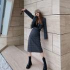 Plaid Blazer / Plaid Woolen A-line Skirt