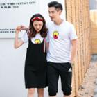 Couple Matching Printed Short-sleeve T-shirt / Drawstring Cropped Sweatpants / Striped A-line Suspender Dress