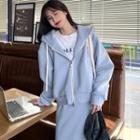 Long-sleeve Zip-up Hoodie / Midi Skirt / Cuffed Sweatpants