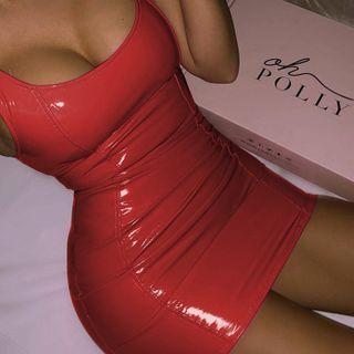 Faux Leather Strappy Mini Sheath Dress