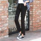 Button-front Distressed Semi Boot-cut Pants