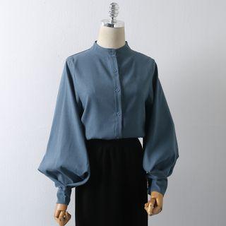 Bishop-sleeve Stand Collar Blouse