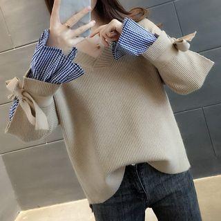 Mock Two-piece Bell-sleeve Sweater