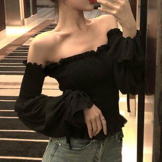 Off-shoulder Smocked Top Black - One Size