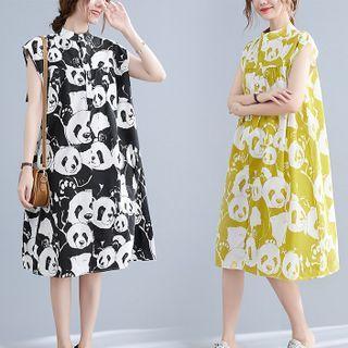Cap-sleeve Panda Print Midi A-line Dress