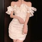 Ruffle Trim Mini Sheath Party Dress White - One Size