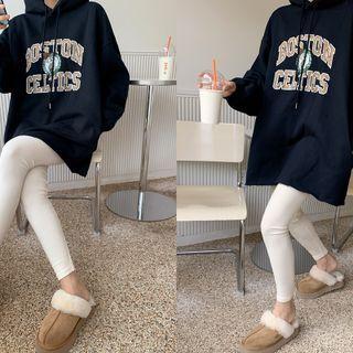 Fleece-lined Letter Mini Hoodie Dress Navy Blue - One Size