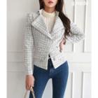 Wide-lapel Diagonal-zip Plaid Jacket