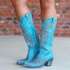 Faux Leather Embroidery Block-heel Tall Boots