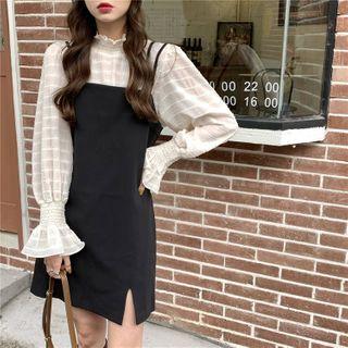 Bell-sleeve Frilled Blouse / Sleeveless Slim-fit Dress