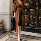 Ruffle Hem Double-breasted Midi Coat