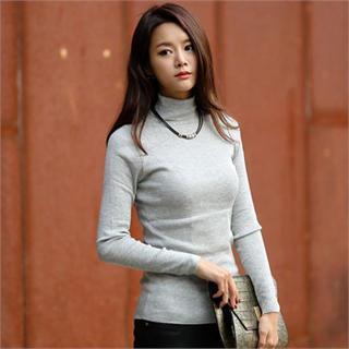 Turtle-neck Colored Knit Top