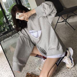 Mock Two-piece Cut Out Sweatshirt Gray - One Size
