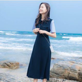 Short-sleeve Midi A-line Collared Dress
