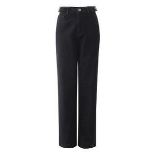 High Waist Snap Buckle Loose Fit Jeans
