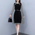 Set: Patterned A-line Shirtdress + Slit Vest