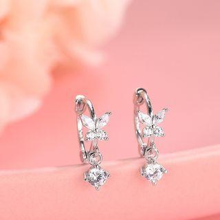 Rhinestone Butterfly Hoop Earring 1 Pair - Es1067 - 925 Silver - Silver - One Size