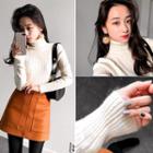 Turtle-neck Slim-fit Cable-knit Sweater