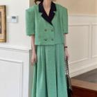 Elbow-sleeve Double Breasted Cropped Jacket / A-line Maxi Skirt