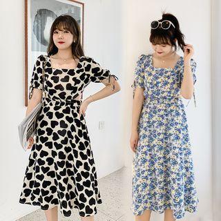 Short-sleeve Floral Cutout Dress