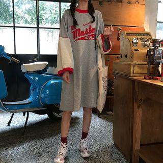 Long-sleeve Lettering T-shirt Dress As Shown In Figure - One Size