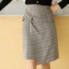 Knotted Glen-plaid Wrap Skirt