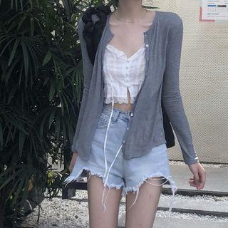 Plain Cardigan Cardigan - Gray - One Size