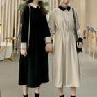Two-tone Collared Midi A-line Dress