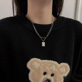 Layered Chain Pendant Necklace Silver - One Size