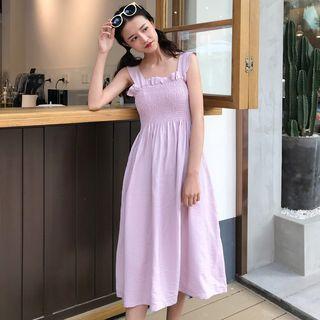 Wide-strap Plain A-line Dress