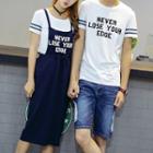 Couple Matching Lettering Short Sleeve T-shirt / Set: Short Sleeve T-shirt + Lettering Pinafore Dress