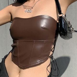 Strapless Faux Leather Crop Top