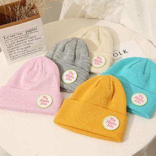 Embroidered Lettering Tag Knit Beanie