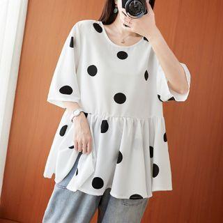 Dotted Print Semi-sleeve T Shirt White - F