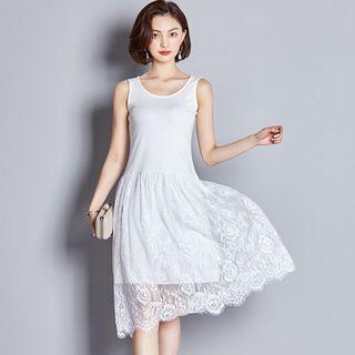 Sleeveless A-line Lace Trim Dress
