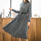 Accordion Pleat Shirtdress