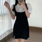 Plain Overall Dress / Short-sleeve Shirt