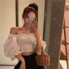 Off-shoulder Puff-sleeve Blouse White - One Size