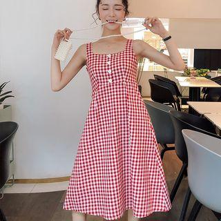Sleeveless Checker A-line Midi Dress As Shown In Figure - One Size