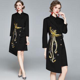 Embroidered Asymmetric Hem Midi A-line Dress