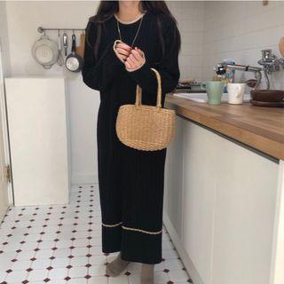 Contrast Trim Maxi Knit Dress Black - One Size