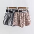 Plaid Shorts With Lettering Belt