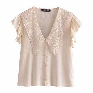 Sleeveless Collared Ruffled Blouse