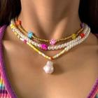 Set Of 3: Bead Necklace Set Of 3 - Gold & Yellow & White - One Size