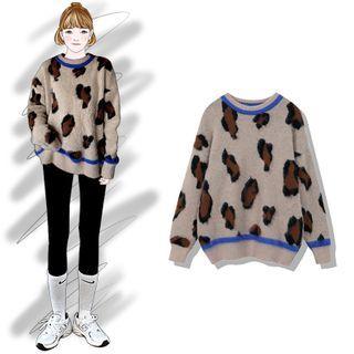 Leopard Print Sweater Leopard Printed - Khaki - One Size