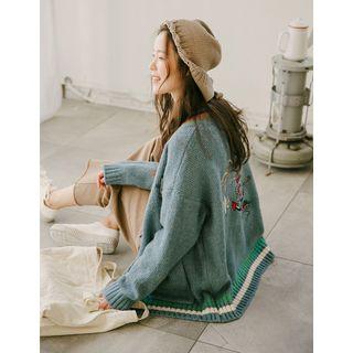 Toggle-button Embroidered Wool Cardigan